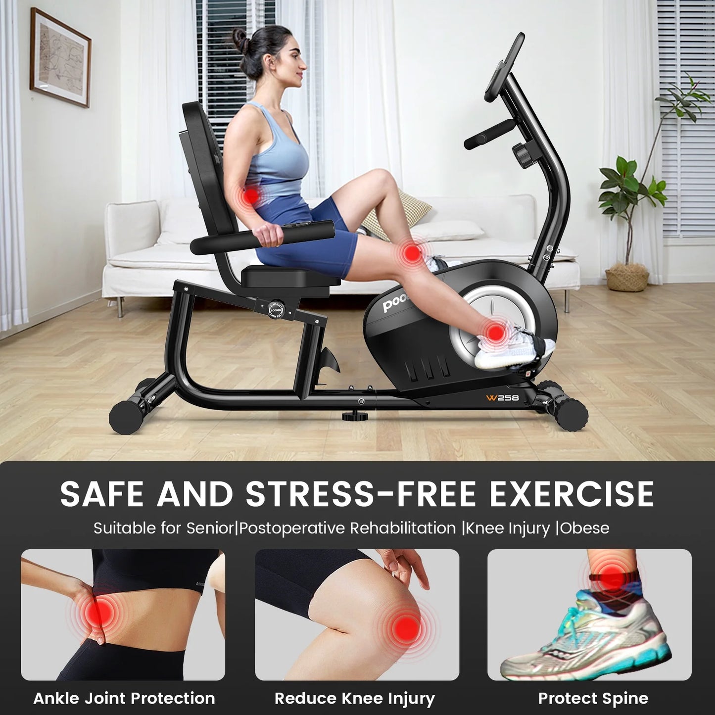 Recumbent Exercise Bike Stationary Belt Drive Indoor Cycling Bikes for Home Cardio Workout Training 350Lb