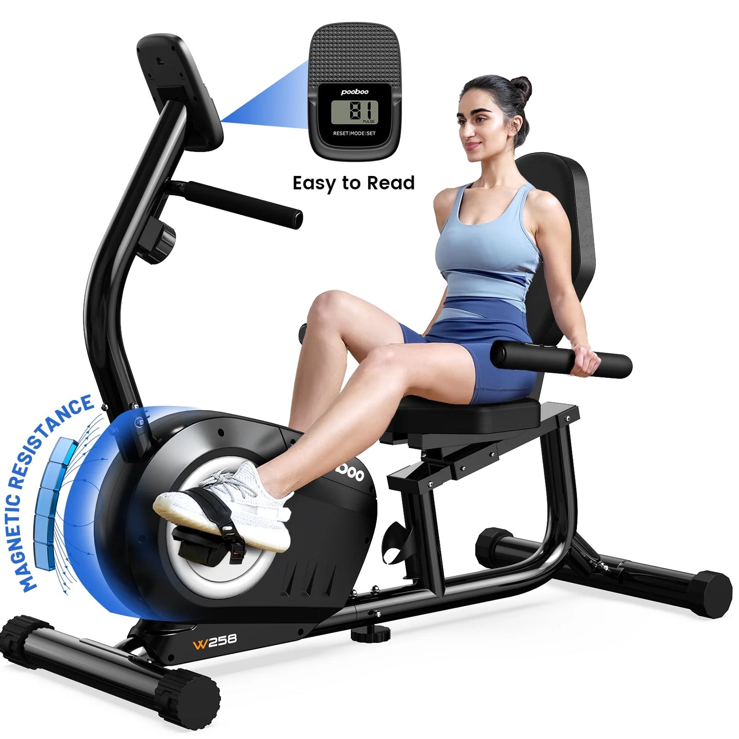 Recumbent Exercise Bike Stationary Belt Drive Indoor Cycling Bikes for Home Cardio Workout Training 350Lb