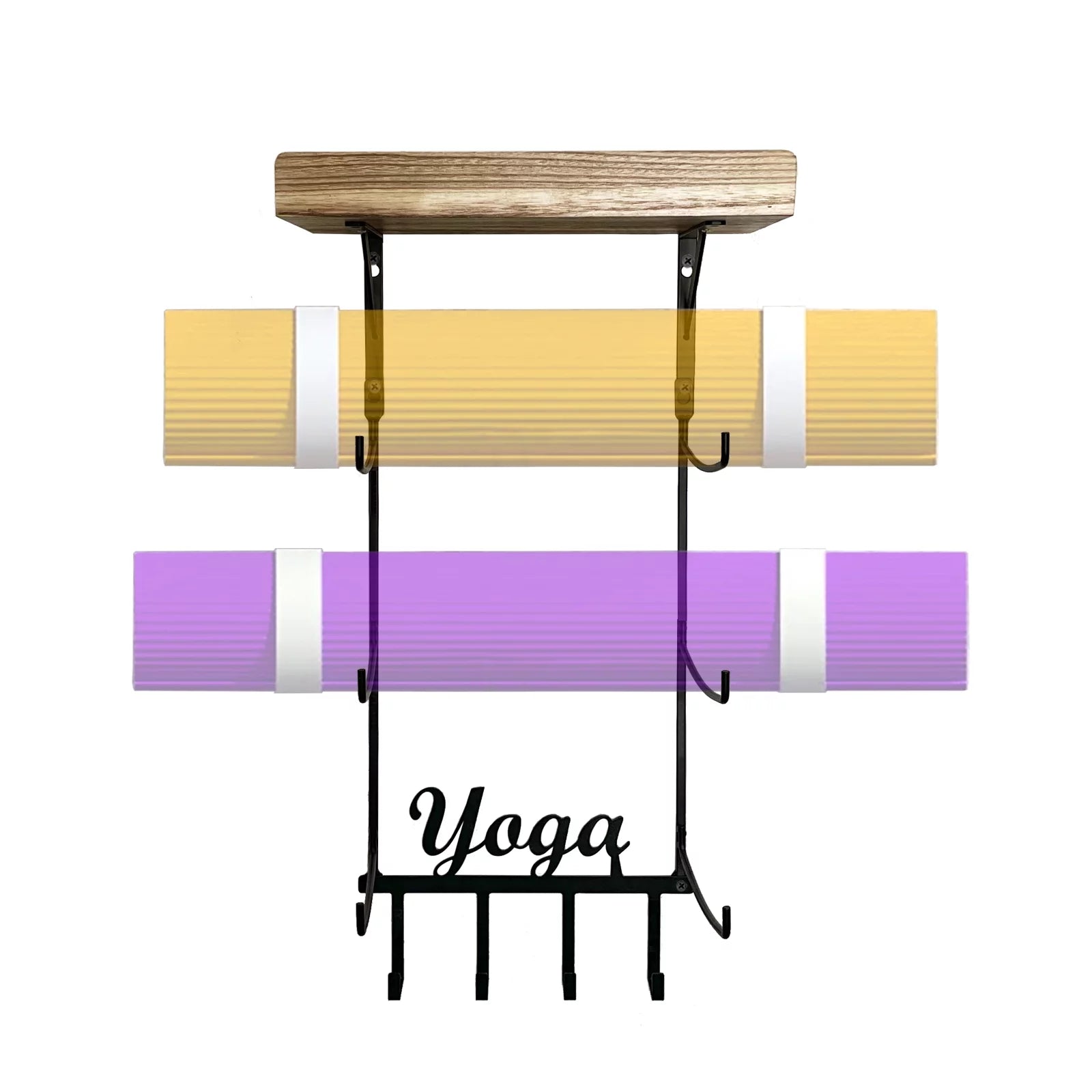 Yoga Mat Holder, Yoga Mat Storage Wall Mount Sturdy Yoga Mat Rack Organizer with 4 Hooks for Foam Roller Resistance Bands and Yoga Equipment Accessories at Home Gym